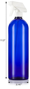 Cobalt Blue Plastic Slim Cosmo Trigger Spray Bottle with White Sprayer - 32 oz / 950 ml