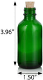Green Glass Boston Round Cork Bottle with Natural Stopper - 2 oz / 60 ml