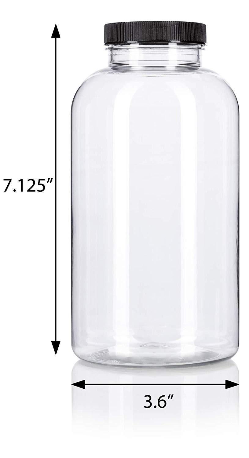 Clear Round Wide-Mouth Plastic Jars Bulk Pack - 12 oz, Black Cap