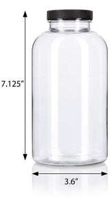 Clear Plastic Wide Mouth Packer Bottle with Black Ribbed Lid - 32 oz / 950 ml