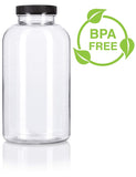 Clear Plastic Wide Mouth Packer Bottle with Black Ribbed Lid - 32 oz / 950 ml