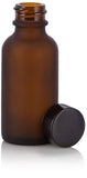 Frosted Amber Glass Boston Round Bottle with Black Phenolic Cap - 1 oz / 30 ml