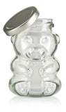 Glass Bear Shaped Jar in Clear with Gold Metal Plastisol Lid - 9 oz / 270 ml Honey Dipper