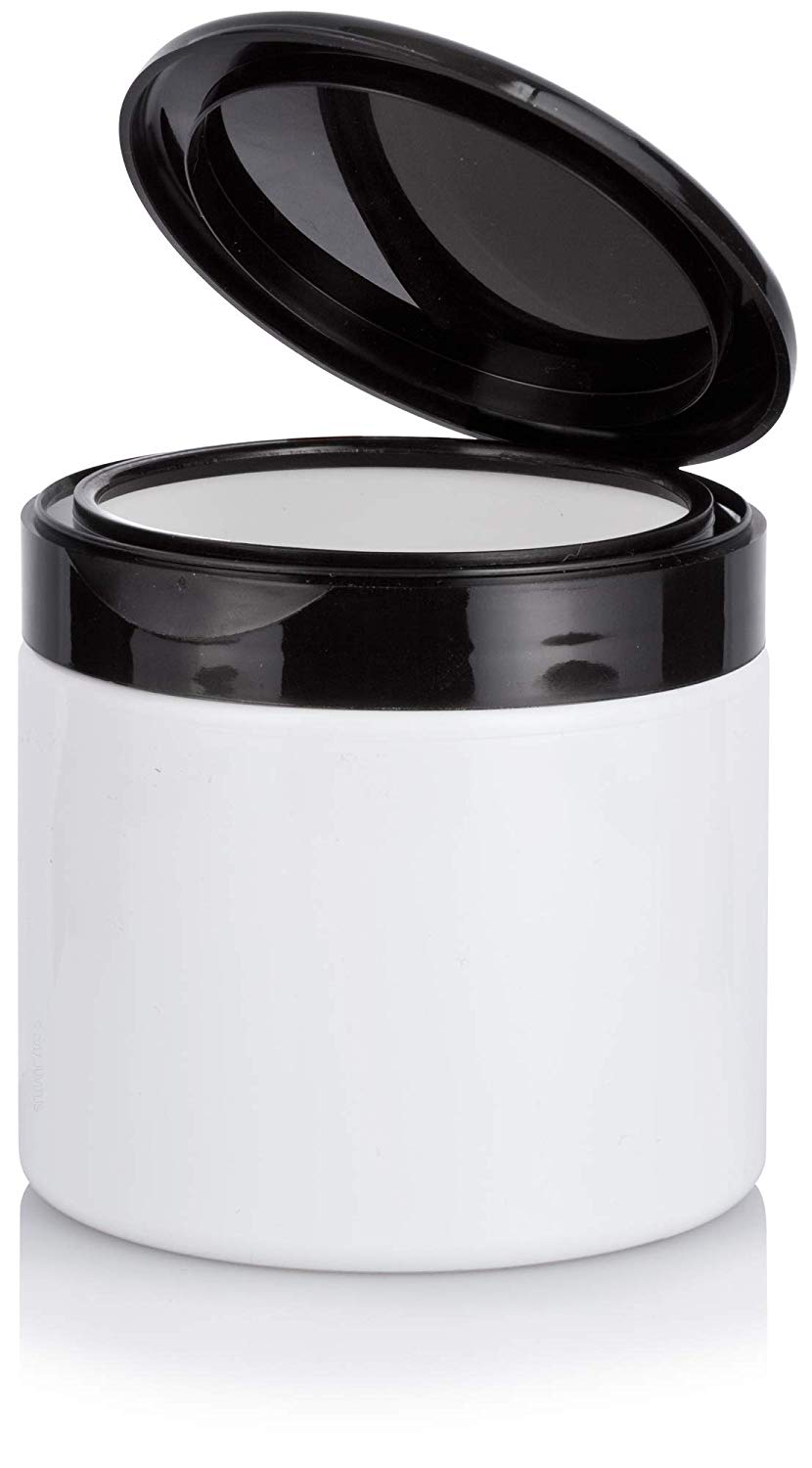 Black Plastic Straight Sided Jar with Natural Clear Flip Top Cap - 16 oz / 480 ml (6 Pack)