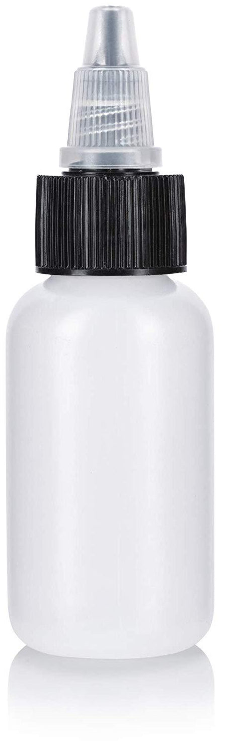 Natural Clear Plastic Squeeze LDPE Bottle with Black Twist Top Spout - 1 oz / 30 ml