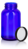 Cobalt Blue Glass Packer Bottle with Black Ribbed Lid - 8 oz / 250 ml