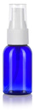 Cobalt Blue Plastic Boston Round Treatment Pump Bottle with White Top - 1 oz / 30 ml