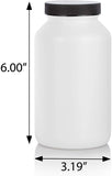 White HDPE Plastic Packer Bottle with Black Ribbed Lid - 17 oz / 500 ml