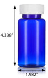 Cobalt Blue Plastic Wide Mouth Packer Bottle with Child Resistant White Push and Turn Lid - 5 oz / 150 ml