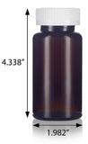 Amber Plastic Wide Mouth Packer Bottle with Child Resistant White Push and Turn Lid - 5 oz / 150 ml
