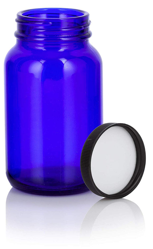 Cobalt Blue Glass Packer Bottle with Black Ribbed Lid - 5 oz / 150 ml