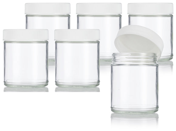 9 oz Clear Glass Jar with White Foam Lined Lid ( 6 Pack)