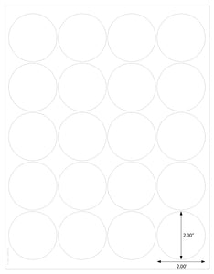 Waterproof White Matte 2 Inch Diameter Circle Labels for Laser Printer with Template and Printing Instructions, 5 Sheets, 100 Labels (JR20)
