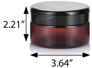 Plastic Low Profile Jar in Amber with Black Flip Top Cap - 8 oz / 240 ml