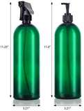 Green 32 oz Slim Cosmo PET Bottles (BPA Free) Lotion Pump and Trigger Spray Set - 2 PACK