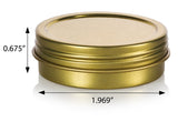 Gold Metal Steel Tin Flat Container with Tight Sealed Twist Screwtop Cover Lid - 1 oz / 30 ml