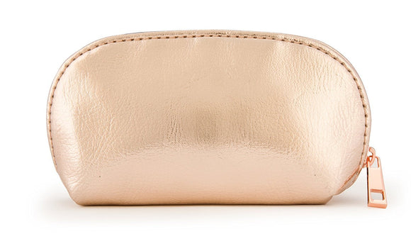 Small Rose Gold Metallic Pouch Bag For Cosmetics, Makeup, Coins, and Organization - Made of Premium Faux Leather (JB60)