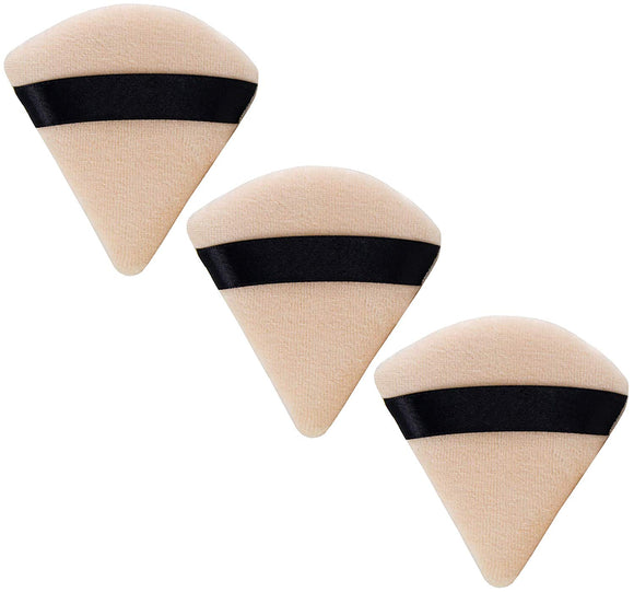 3-Pack Powder Puffs For Face Makeup, Made of Cotton Velour in Triangle Wedge Shape Designed for Contouring, Under Eyes and Corners
