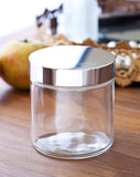 Glass Jar in Clear with Silver Metal Overshell Lid - 16 oz / 480 ml