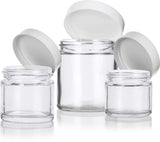 6 piece Clear Glass Straight Sided Jar Multi Size Set : Includes 2-1 oz, 2-2 oz, and 2-4 oz Clear Glass Jars with White Lids + Spatulas and Labels for Aromatherapy, Essential Oils, Travel and Home