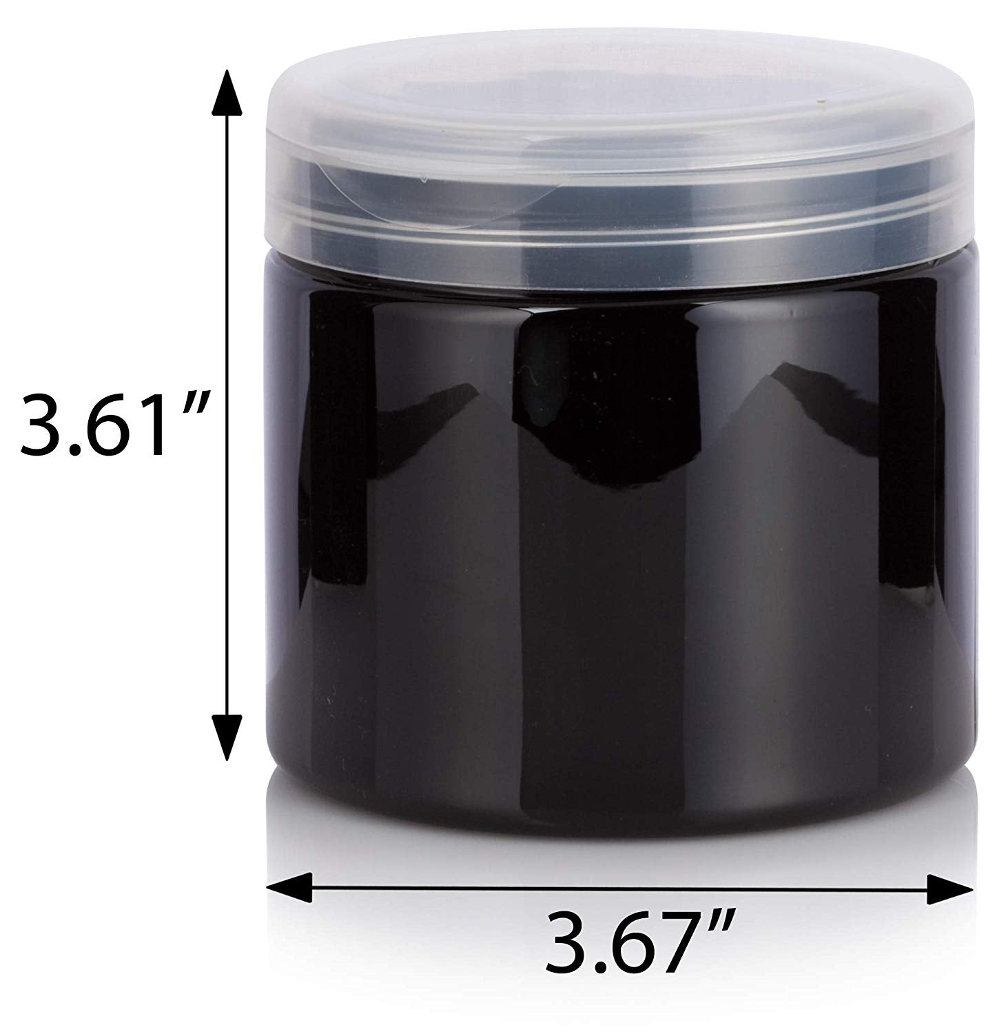 Black Plastic Straight Sided Jar with Natural Clear Flip Top Cap - 16 oz / 480 ml (6 Pack)
