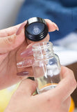 Clear Glass Wide Mouth Bottle with Black Phenolic Cap - 1 oz / 30 ml