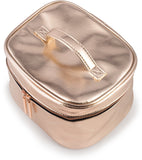 Large Rose Gold Metallic Cosmetic Makeup Train Toiletry Organizer Bag for Travel & Storage, Made of Vegan Leather