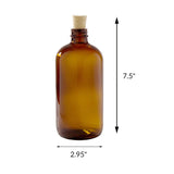 Amber Glass Boston Round Bottle with Cork Stopper Top Closure (12 Pack)