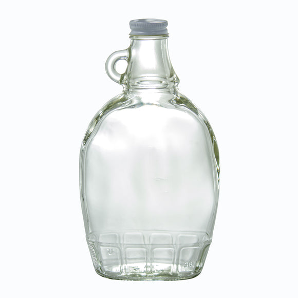 Clear Glass Sauce & Syrup Bottle with White Metal Plastisol Lid - 12 oz / 360 ml