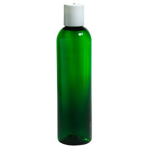 Green Plastic Slim Cosmo Bottle with White Disc Cap - 8 oz / 250 ml