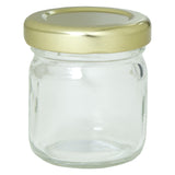 Glass Canning Jar in Clear with Gold Metal Plastisol Lid -  1.25 oz / 37 ml