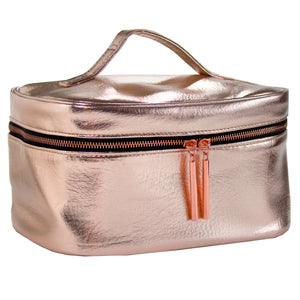 Rose Gold Metallic Makeup Bag for Travel & Storage, Made of Vegan Leather