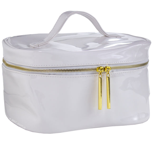 White Patent Makeup Bag for Travel & Storage, Made of Vegan Leather