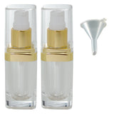 Clear Plastic Acrylic Foundation Bottle with Gold Treatment Pump - .5 oz / 15 ml Funnel
