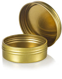 Gold Metal Steel Tin Flat Container with Tight Sealed Twist Screwtop Cover Lid - 1 oz / 30 ml