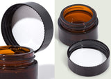 Glass Heavy Base Balm Jar in Amber with Black Foam Lined Lid - .5 oz / 15 ml