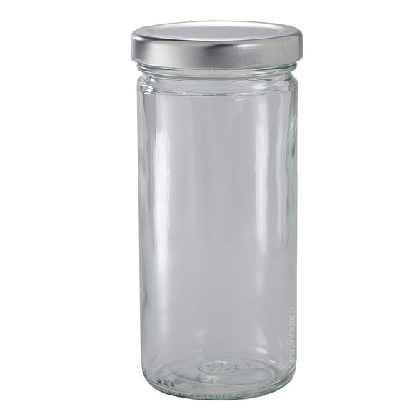 Glass Paragon Jar in Clear with Silver Metal Plastisol Lid - 8 oz / 240 ml