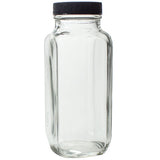 Clear Glass French Square Bottle with Black Lid - 8 oz / 250 ml - JUVITUS