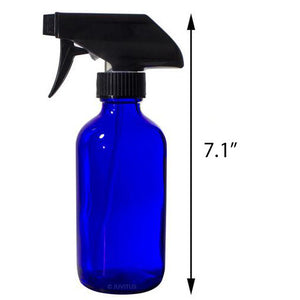 Cobalt Blue Glass Boston Round Bottle with Black Trigger Spray  - 8 oz / 250 ml - JUVITUS