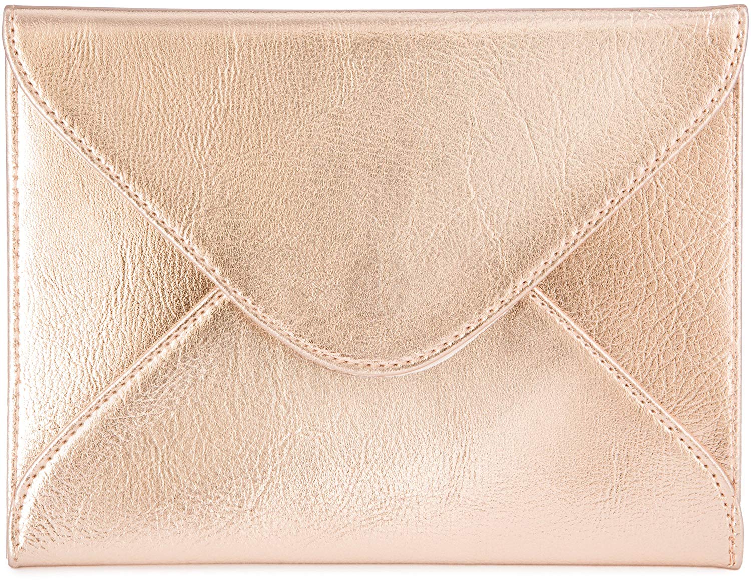 JUVITUS Small Envelope Clutch Bag, 8 x 6 Inches, Metallic Rose Gold for Cosmetics, Makeup, Cellphone, and Wallet - Made of Premium Vegan Leather (SEV8)