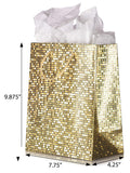 Gold Metallic Luxury Mosaic Tile Textured Print Design Gift Bag - Medium Size Bag - (7.75" x 9.88") 6 PACK for Any Celebration or Event, Anniversaries, Birthdays, Weddings, Baby Showers, Holidays