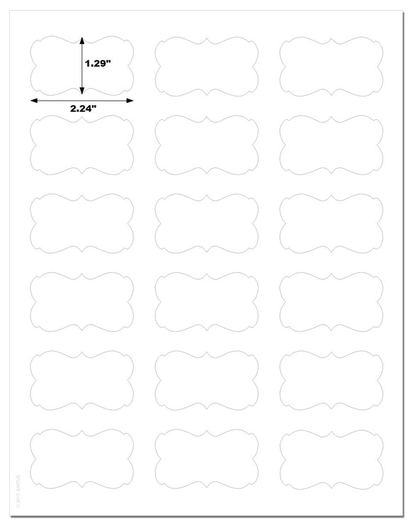 Decorative Standard White Matte Semi-Rectangle Labels, 2.24 x 1.29 Inches, with Downloadable Template and Printing Instructions, 5 Sheets, 90 Labels (XR22)