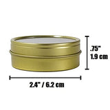 Gold Metal Steel Tin Flat Containers with Tight Sealed Clear Lids - 1 oz/ 30 ml