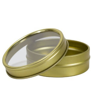 1 oz Gold Metal Steel Tin Flat Containers with Tight Sealed Clear Lids