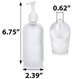 Frosted Clear Glass Boston Round Bottle with White Lotion Pump 8 oz / 250 ml