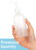 Frosted Clear Glass Boston Round Bottle with White Lotion Pump 8 oz / 250 ml