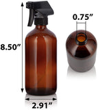 Amber Glass Boston Round Trigger Spray Bottle with Black Sprayer - 16 oz / 500 ml - JUVITUS