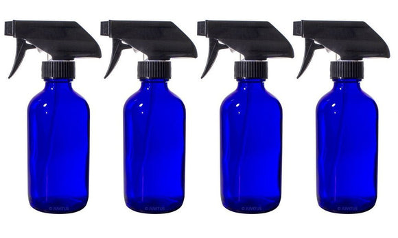 Cobalt Blue Glass Boston Round Bottle with Black Trigger Spray  - 8 oz / 250 ml - JUVITUS