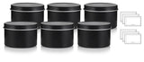4 oz Black Metal Tin Steel Deep with Tight Sealed Twist Screwtop Cover + Labels (6 Pack)