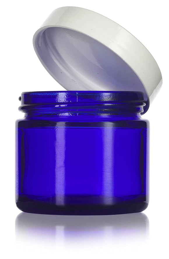 2 oz / 60 ml Cobalt Blue Straight Sided Glass Jar with Foam Lined Lid ( 12 Pack) - JUVITUS